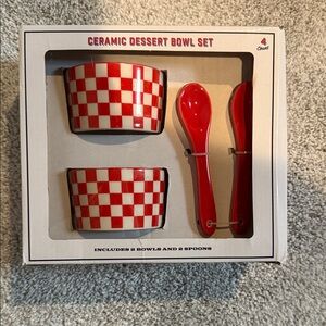 Target Red Checkered Ceramic Bowl Set with Spoons